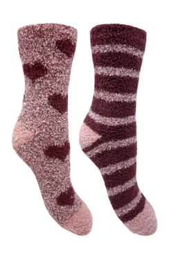 Bramble Pink Heart/Stripe Cosy Lounge Socks 2PP