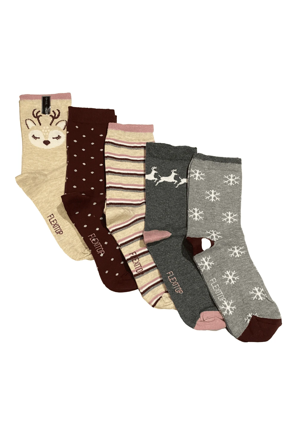 Flexitop Christmas Deer Design Socks 5 Pair Pack 1 Flexitop Christmas Deer Design Socks 5 Pair Pack