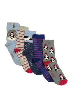 Flexitop Christmas Penguin Design Socks 5 Pair Pack