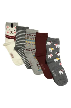Flexitop Christmas Polarbear Design Socks 5 Pair Pack