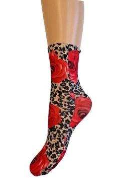 GIPSY Leopard Rose Ankle High Socks 1722