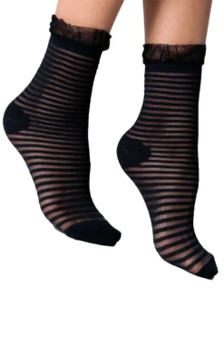GIPSY Sheer Stripe Frill Ankle Socks 1783