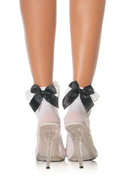 LEG AVENUE Bow And Lace Ruffle Ankle Socks 3029
