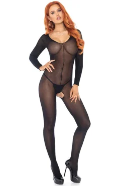 LEG AVENUE Sheer Long Sleeved Scoop Neck Bodystocking 8297