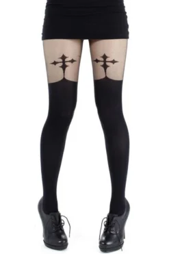 Goth Cross Suspender Tights
