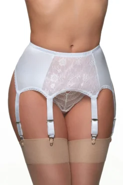 6 Strap Suspender Belt With Lace Front Panel
